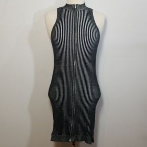 Nasty Gal Black & White Striped Body Con Dress Sm